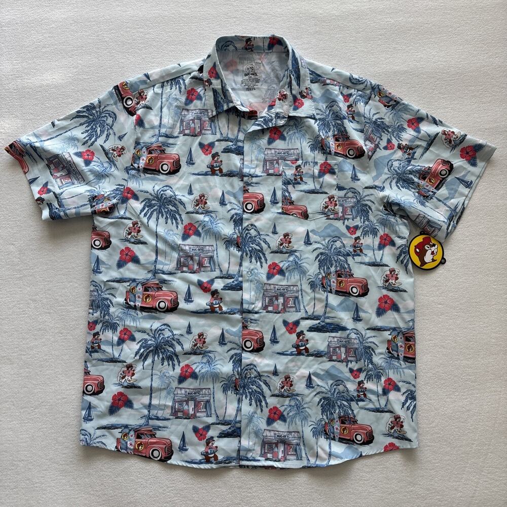 Buc-ee's Buc Truck Camper Shirt Mens 3XL‎ Blue Tropical Hawaiian Button Down NEW